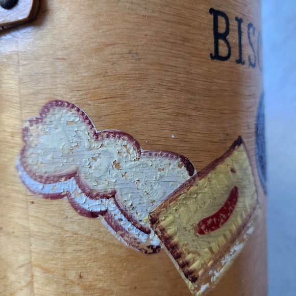 Vintage Wood Biscuit Barrel Hand Painted Cookies Pail 50s Farmhouse Cottage MCM - Picture 4 of 16